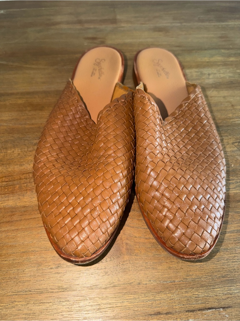 Seychelles Tan Woven Leather Slip-On Loafers